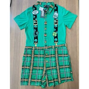 St. Patrick's Day Green Plaid Shirt/Shorts‎ Romper One Piece Outfit Size L NWT